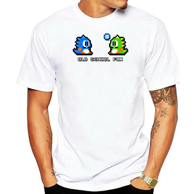 เสื้อ T-Shirt 3D พิมพ์ O-Neck สไตล์ Old School คอนโซลเกม Bubble Bobble สำหรับ Men Plus Size
