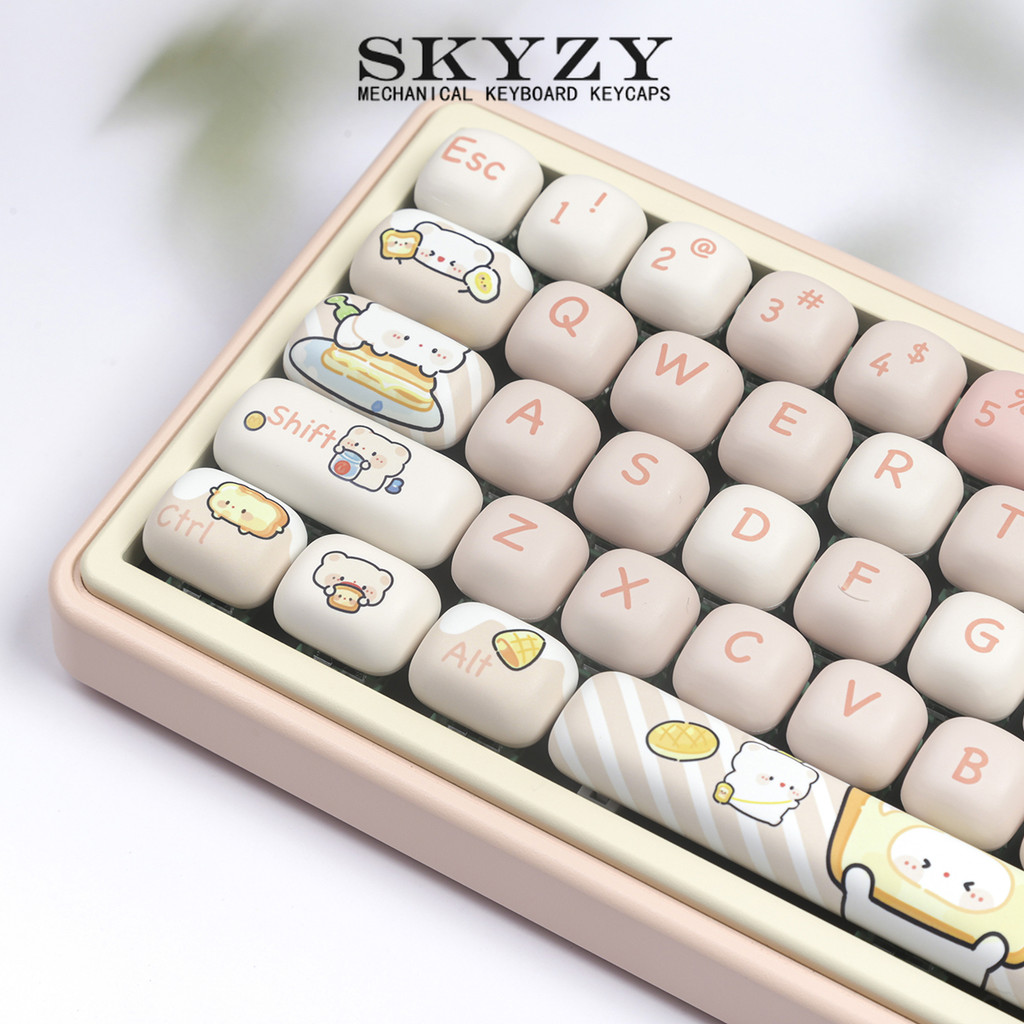 Bread Bear Keycaps MOG Profile น่ารักสีชมพู Buns รูปร่าง PBT Dye Sub คีย์บอร์ดเครื่องกล Keycap