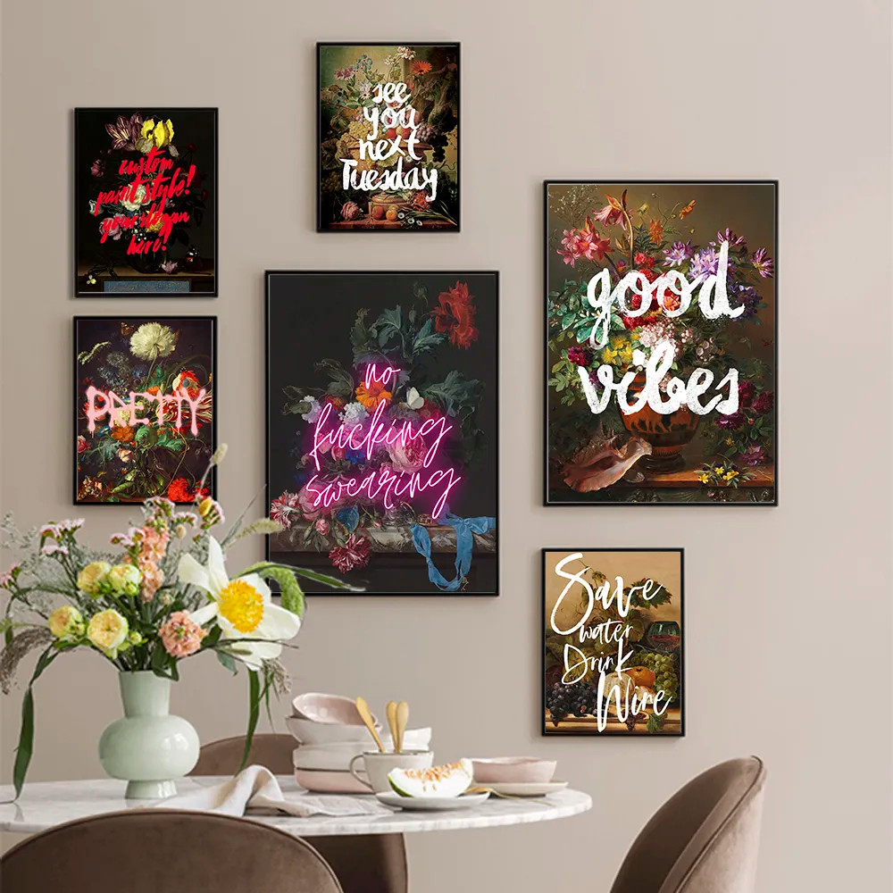ดอกไม้คลาสสิก Good Vibes โปสเตอร์ Pop Retro Art พิมพ์ Vintage ผ้าใบภาพวาดสีน้ํามันภาพผนังที่ทันสมัยสําหรับห้องนอนตกแต่งบ้าน
