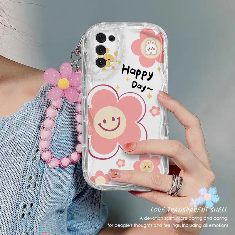 เคส OPPO Reno5 Reno 5 5G เคสโทรศัพท์แบบใส ดอกไม้ เชือกห้อยลูกปัด เคสโทรศัพท์กันกระแทกแบบใส