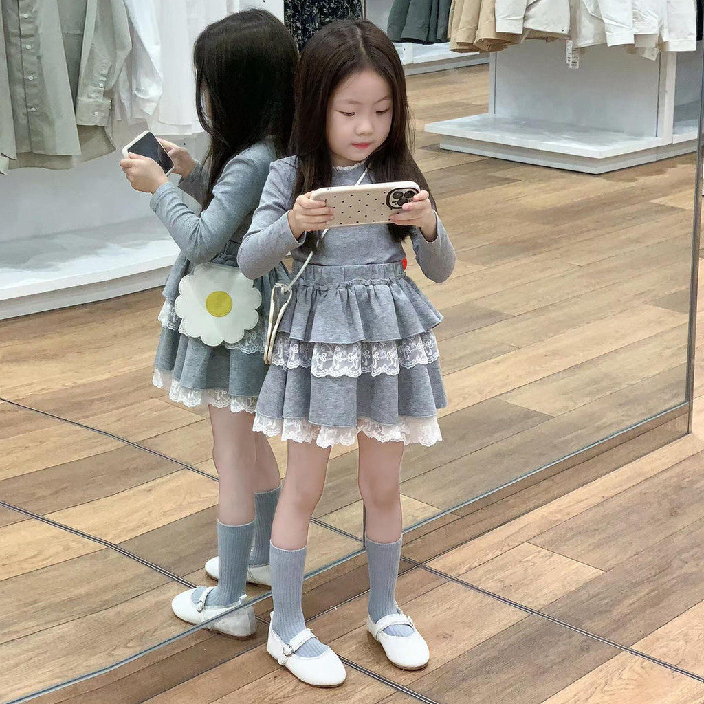 ฤดูใบไม้ร่วงสาวกระโปรงสั้นเด็กลูกไม้เย็บปะติดปะต่อกันกระโปรงเด็กหวานเจ้าหญิงกระโปรงสาวเสื้อผ้า