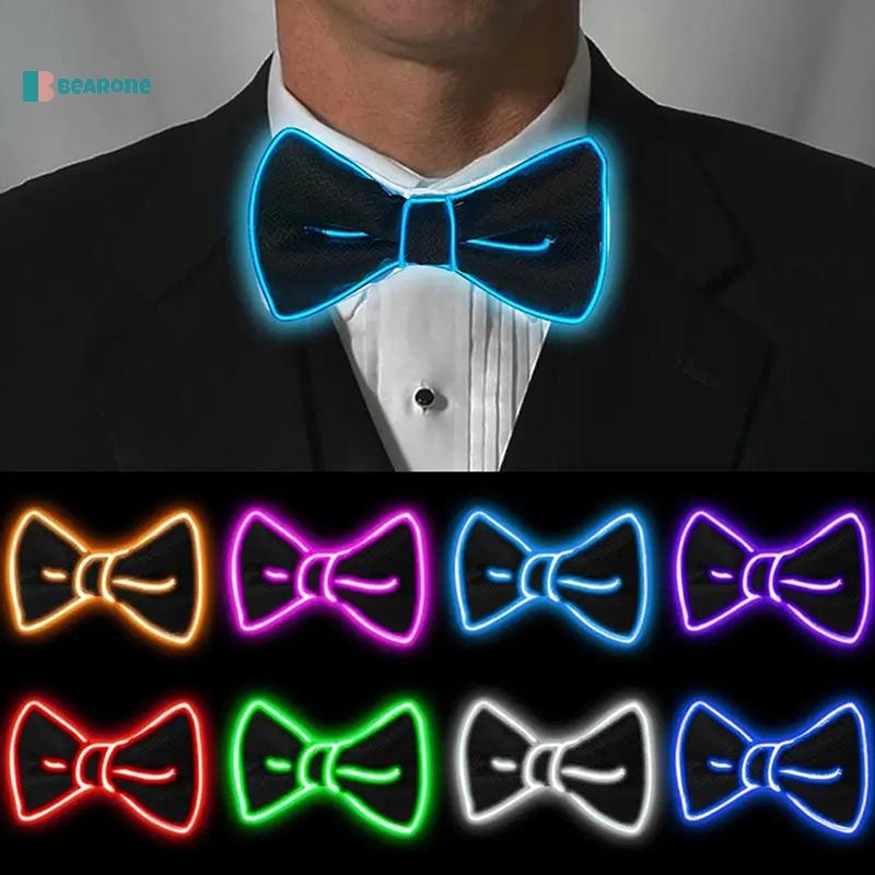 <bearone> ผู้ชายเรืองแสง Bow Tie EL ลวดนีออน LED Luminous Party Haloween คริสต์มาส Luminous Light Up ตกแต่งบาร์คลับเวที Prop เสื้อผ้า Nice
