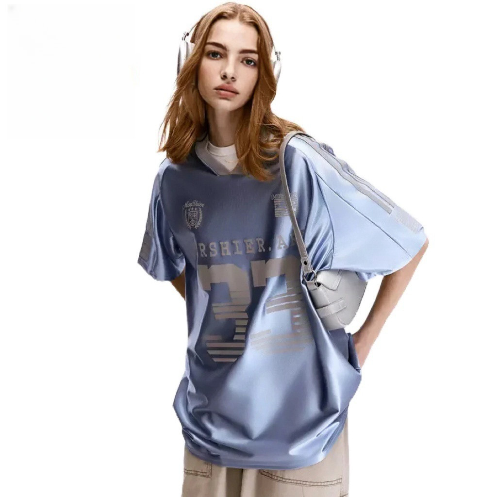 เสื้อกีฬาไฮสตรีทอเมริกันฤดูร้อนระบายอากาศแขนสั้นเสื้อยืดสไตล์เป็นกลาง