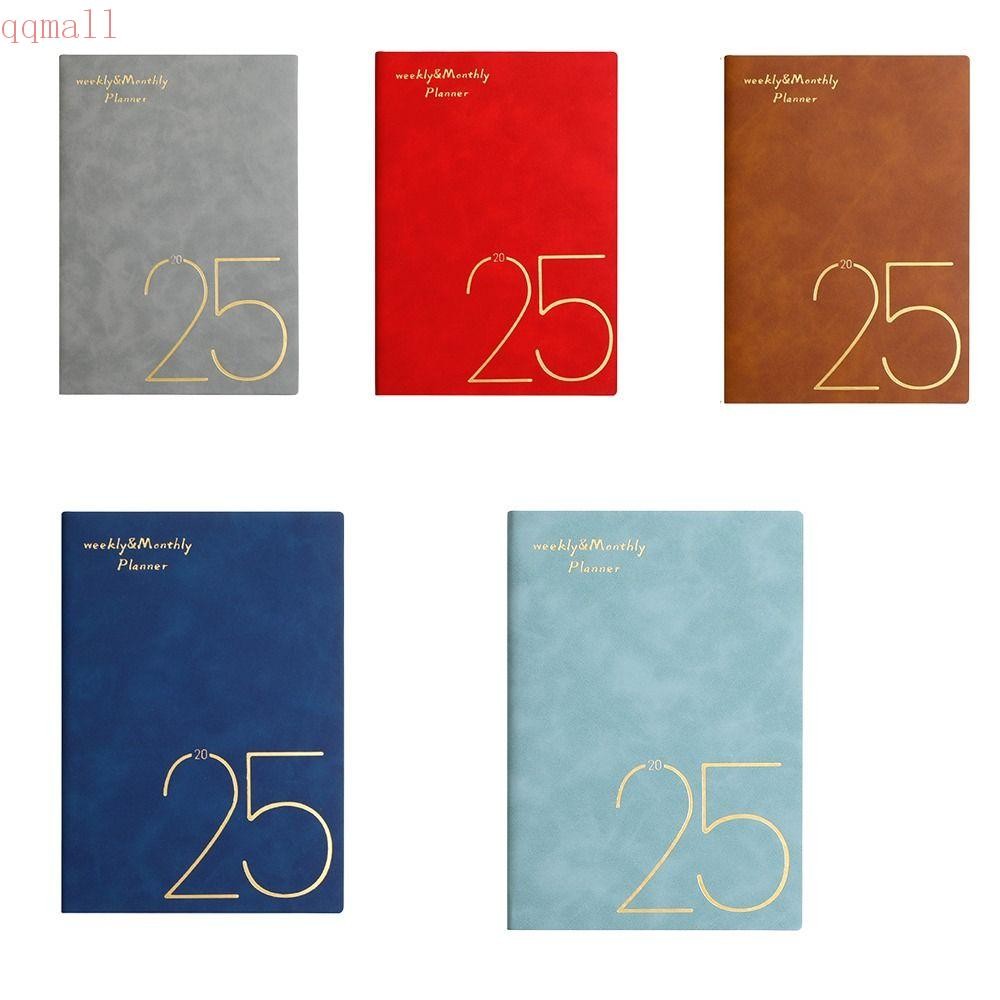คิวคิวมอลล์ ก5 2025 สมุดแพลนเนอร์ ประสิทธิภาพ365วัน 2025 หนังสือวาระภาษาอังกฤษ, Simple Time Organizer รายวัน Planner เตือนตารางสีสันสดใส Planner Notepad เครื่องเขียน