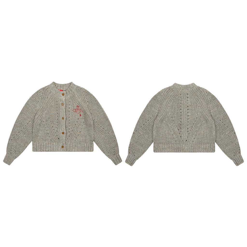 vivienne westwood Queen Mother's Knitted Cardigan Vivian Saturn Embroidery Vintage Wool Blended Wool