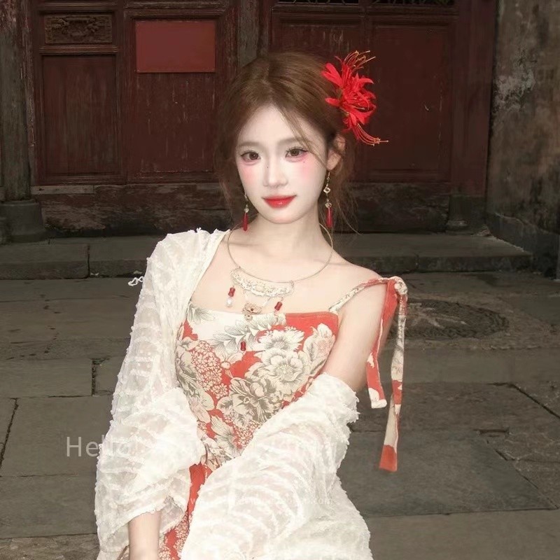 ผ้าโพกศีรษะ เปียนฮวา สีแดงสําหรับผู้หญิงคลิปหน้าม้าด้านข้างฮาโลวีน - รูปที่ 3