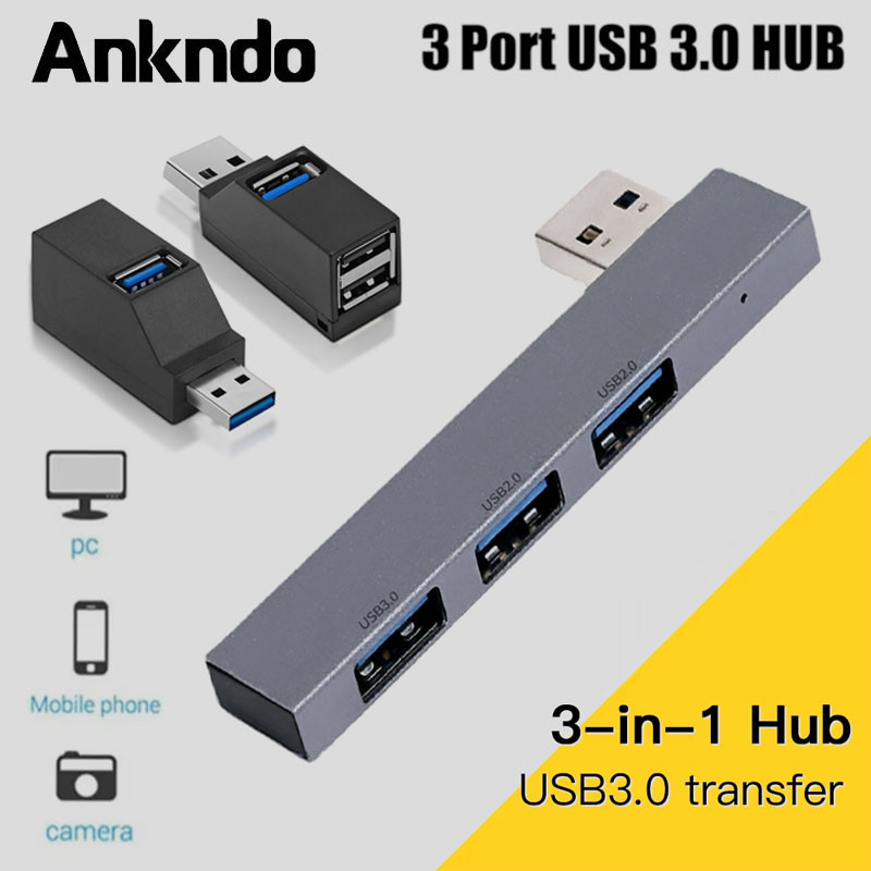 Ankndo HUB USB 3 Port ตัวเพิ่มช่องพอร์ต hub usb ฮับ ยูเอสบี สำหรับ คอมพิวเตอร์ PC Laptop Notebook รองรับ OTG โอนถ่ายข้อมูล 480mbps USB to USB 3.0