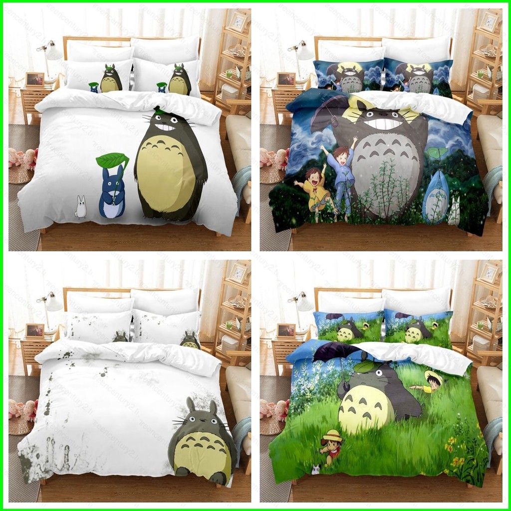 Gy การ์ตูนน่ารัก Totoro การพิมพ์ดิจิตอลชุดเครื่องนอนผ้าปูที่นอนผ้านวมปลอกหมอนหน้าแรกห้องนอนชุดตกแต่งบ้าน