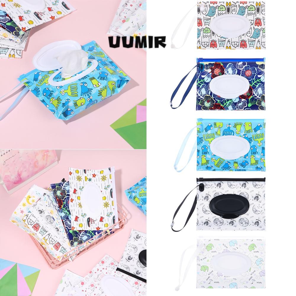 Uumir กระเป๋าทิชชู่เปียก 1 ชิ้นแฟชั่น EVA พร้อมผ้าเช็ดทําความสะอาดสายรัด Snap