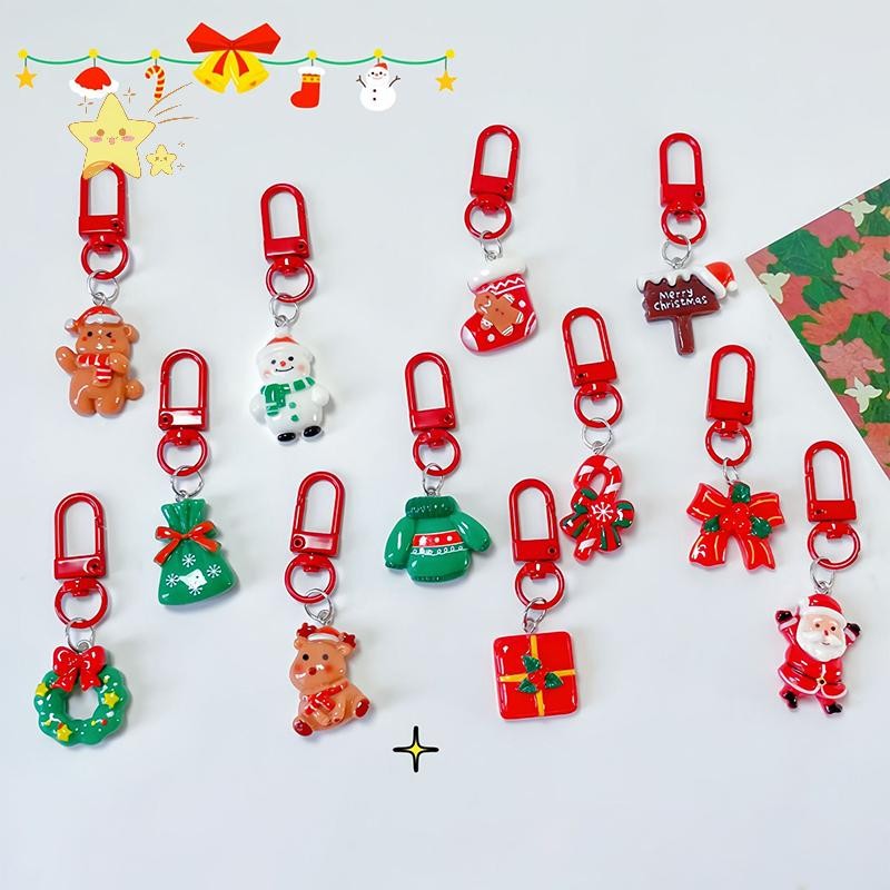[JBTH] พวงกุญแจเรซิ่นคริสต์มาสการ์ตูนน่ารัก Santa Claus Snowman Elk จี้พวงกุญแจแหวนกระเป๋าเป้สะพายหลังตกแต่ง Xmas ของขวัญ [JB]