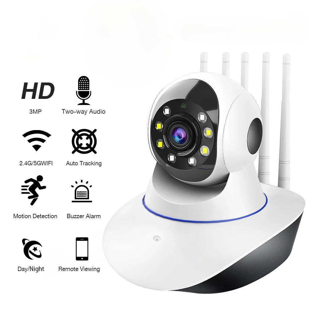 Ptz กล้องวงจรปิด 5 เสาอากาศกล้องวงจรปิดไร้สายกล้อง IP 1080P Full HD 2 ล้านพิกเซลกล้องวงจรปิด Wifi จอภาพเด็กกล้องขนาดเล็ก Night Edition