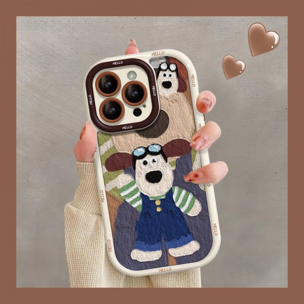 ภาพวาดสีน้ํามันใหม่สร้างสรรค์ลูกสุนัขน่ารักเคสโทรศัพท์สําหรับ iPhone 16/15/14/13/12/X/7/11/Plus/pro Max รวมทุกอย่างซิลิโคนฝ้านุ่มทนทาน anti-fall พัฟป้องกันกรณี