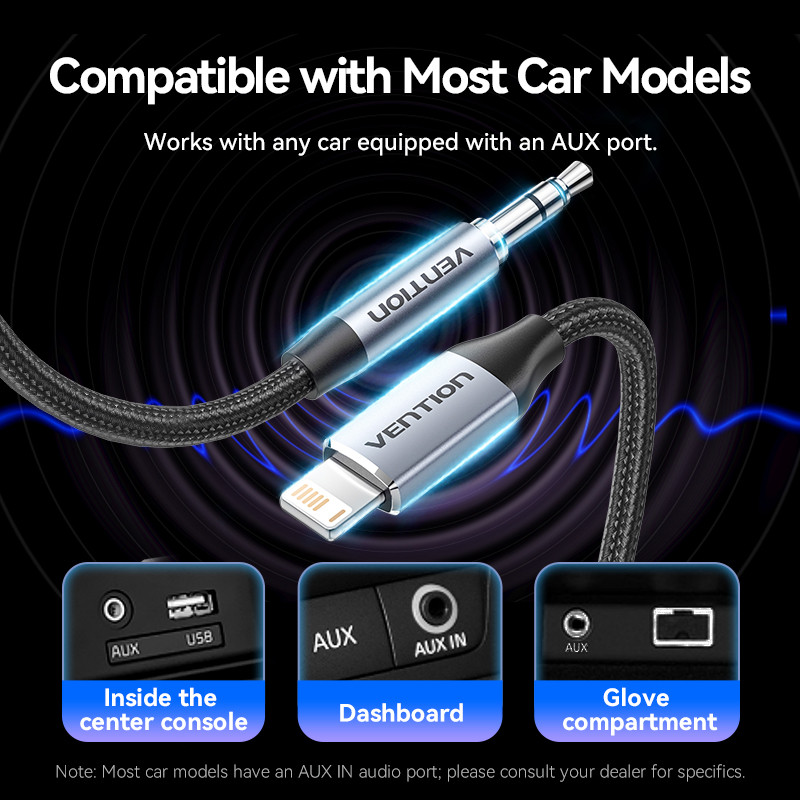Vention Lightning Male to 3.5MM Headphone Jack AUX Cable เข้ากันได้กับ iPhone7-14 Series