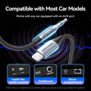 Vention Lightning Male to 3.5MM Headphone Jack AUX Cable เข้ากันได้กับ iPhone7-14 Series
