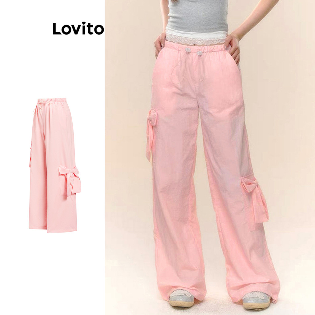 Lovito กางเกงในแบบผูกโบว์ธรรมดาน่ารักน่ารักสำหรับผู้หญิง L106AD289