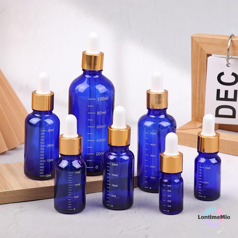 Lontimemio] ขวดหยดขนาด 5 มล.-100 มล. พร้อมขวดปิเปตเหลวแบบแก้วสีฟ้าขวดรีฟิลเดินทางใหม่