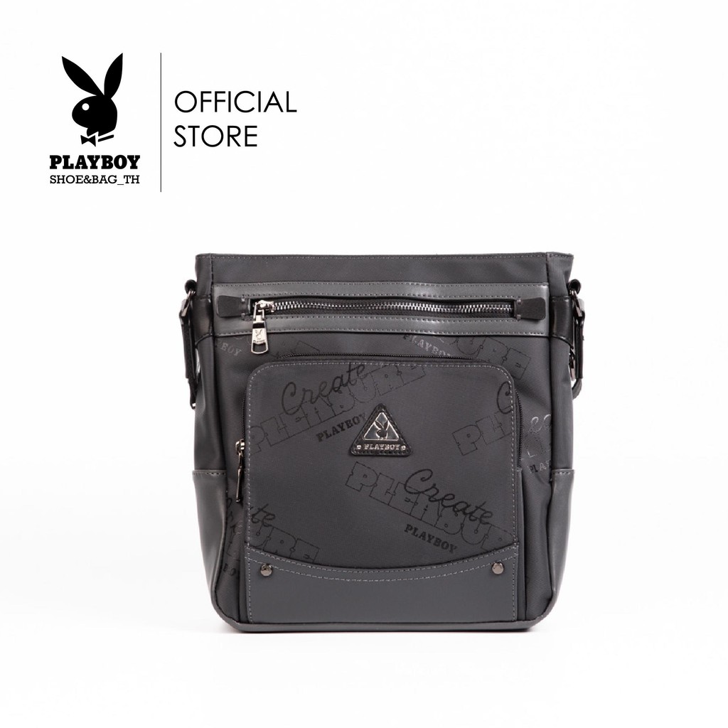 Playboy Venture Men's Bag กระเป๋าสะพายข้างผู้ชาย ST-B242PBM269-GY ดีไซน์กระเป๋าทรงแมสเซนเจอร์ผ้าไนลอนสกรีนลายโลโก้ สีเทา