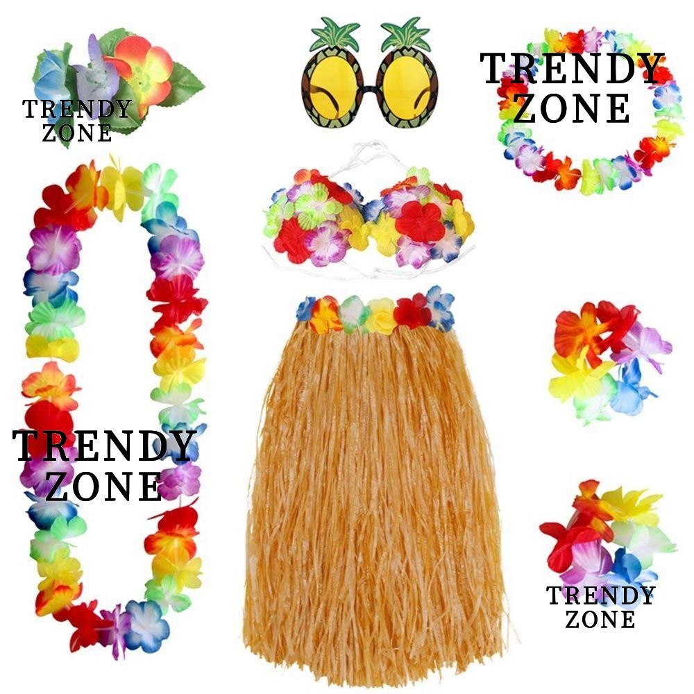 Trendyzone 8 ชิ้น/เซ็ตฮาวายกระโปรงฮูลาฮูปชุด Garland Party อุปกรณ์เสริมแว่นตาตกแต่ง 8 ชิ้นเครื่องแต่งกาย