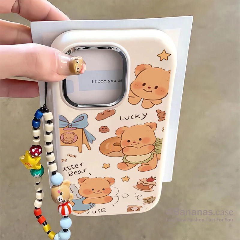 Iphone 16 15 14 13 12 11 Pro Max X Xr Xs Max 7 8 Plus SE2020 เคสโทรศัพท์การ์ตูน Angel Butter Bear + Lanyard Soft Cover
