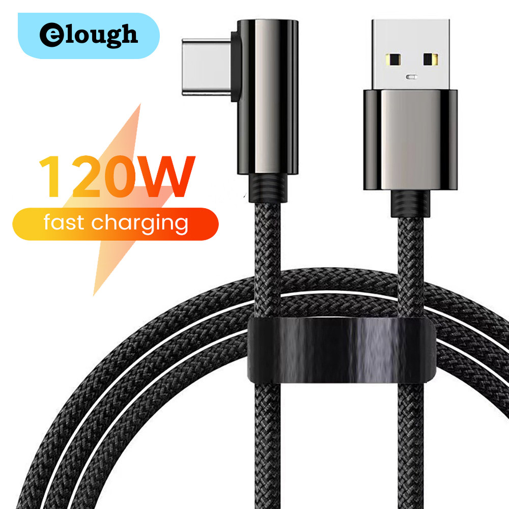Elough 120W 6A ข้อศอก USB Type C สาย Quick Charge สาย USB-C สําหรับโทรศัพท์มือถือ Fast Charging ประเภท C สาย 1M 1.5M 2M