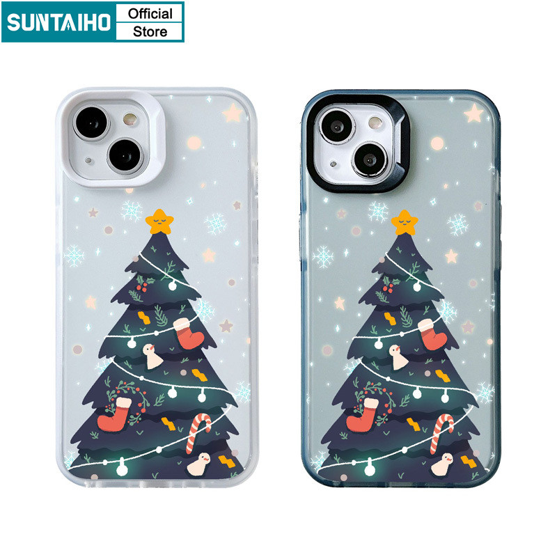 Suntaiho Aesthetic Christmas TreeรูปแบบClear FrostedสําหรับIphone 16 15 14 12 13 11 Pro Max IP 7 8 Plus Iphon X Xs XR Xs Max TPUซิลิคอนนุ่มพรีเมี่ยมกันกระแทกปกหลัง