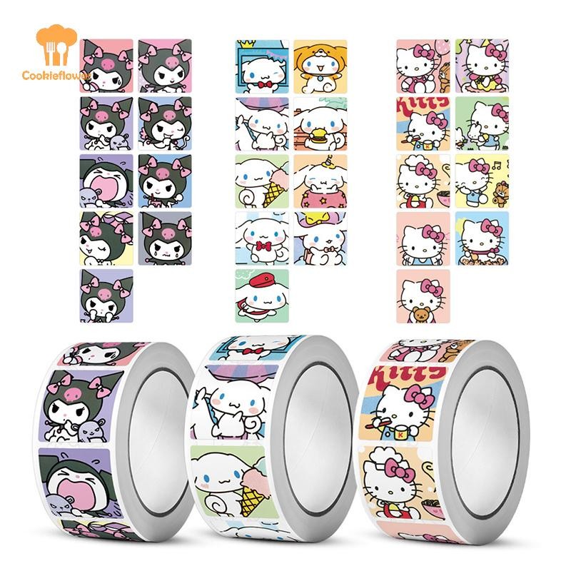 Ckfr 500 ชิ้น/ม้วนสติกเกอร์ Sanrio Kawaii Kuromi Hello Kitty P Cinnamoroll การ์ตูนเด็กรางวัลสติกเกอร์ของขวัญตกแต่ง Decals ของเล่นใหม่