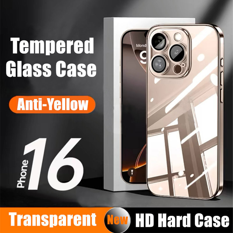หรูหรากระจกนิรภัยสําหรับ iPhone 16 14 13 12 11 15 Pro Max 15 14 Plus โปร่งใสกันกระแทก Hard Case