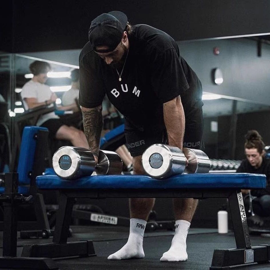 Chris BUM ฟิตเนสฟิตเนสแขนสั้นผู้ชายและผู้หญิง C Baoxia หลวมผ้าฝ้าย 100% ขนาดใหญ่เสื้อยืดระบายอากาศ 1022