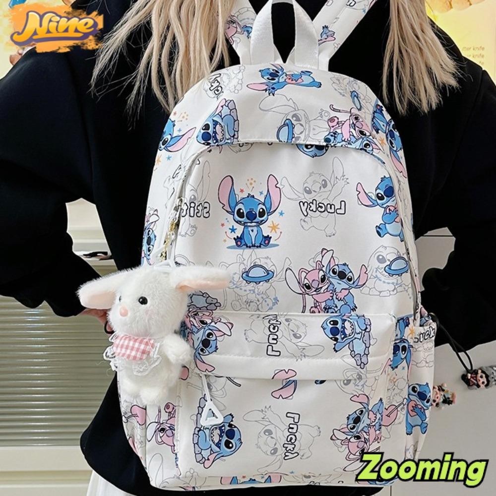 ZOOMING Stitch Backpack, กระเป๋านักเรียนการ์ตูนกันน้ํา, กระเป๋าหนังสือความจุขนาดใหญ่ไนลอน High School
