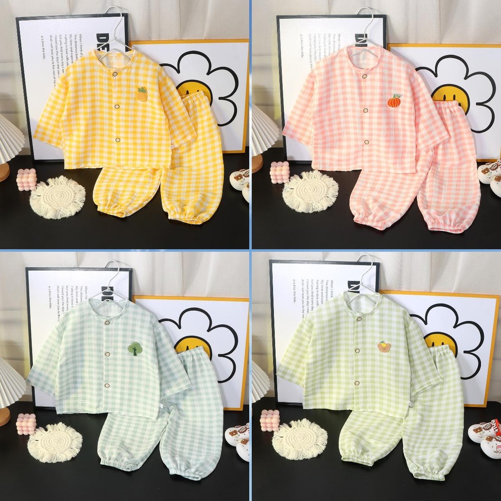 ชุดนอนน่ารักๆ แฟชั่นสำหรับเด็กหญิง เด็กชาย ลายสก็อดขายาว สีสวย ผ้านุ่ม เบา ใส่สบาย เด็กๆชอบ พร้อมส่งจากไทย “DA-S”