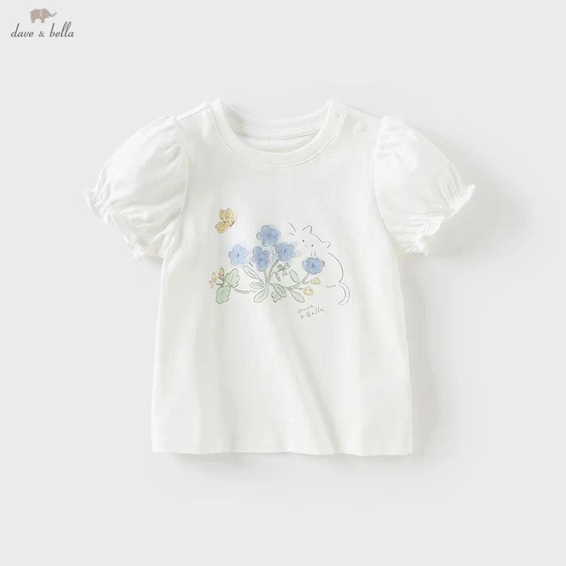 Dave Bella เสื้อยืดสำหรับเด็กฤดูร้อน พิมพ์ลายดอกไม้ ทำจากผ้าฝ้ายนุ่ม สไตล์สาวหวาน DB2251882