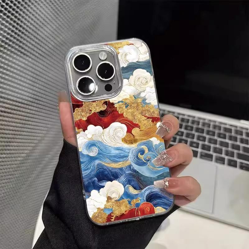 เคส Rosy Clouds สําหรับ iPhone 16 15 14 13 12 11 Pro Max XR 7 8Plus ปลอกป้องกันหน้าจอกันกระแทก