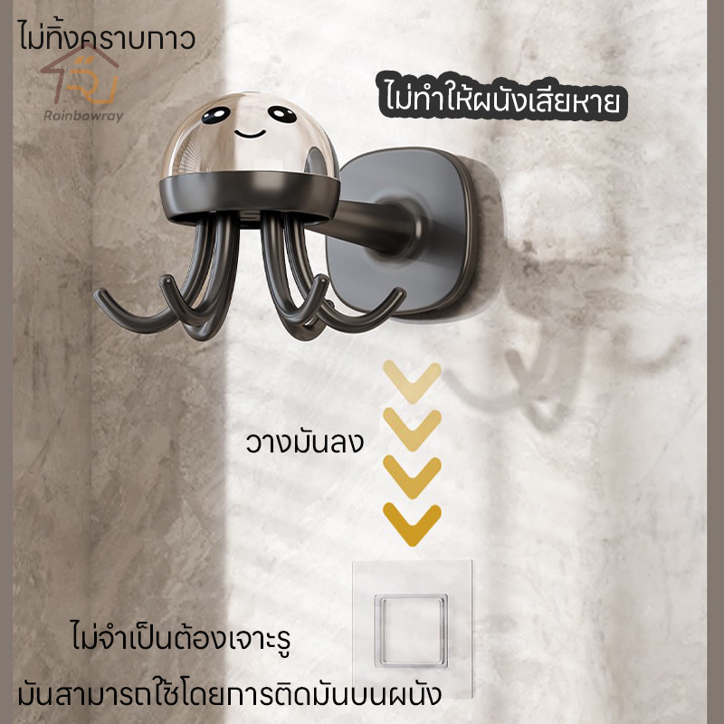 พร้อมส่ง หมุนได้ 360 องศา ไม่ต้องเจาะ ตะขอแขวนติดผนัง อเนกประสงค์ ตะขอแขวนเครื่องครัว 1 ชิ้น ABS
