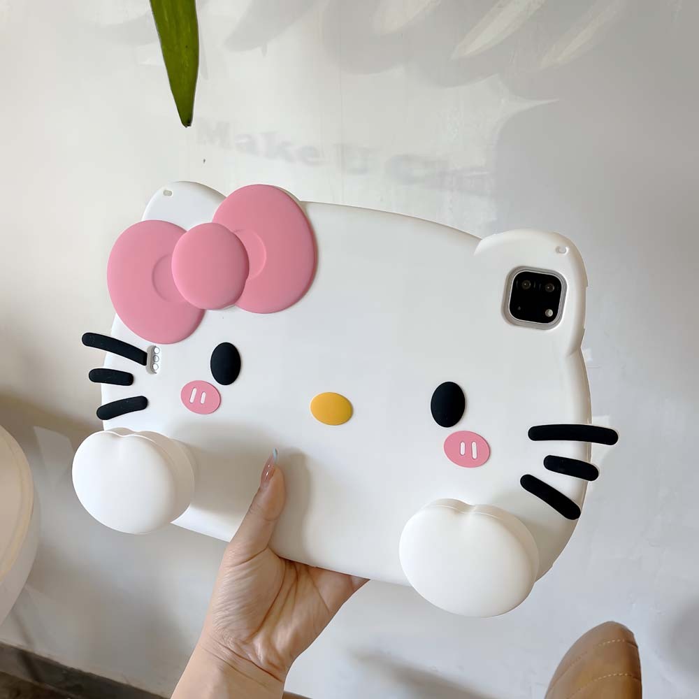 น่ารัก hello kitty สําหรับ iPad Pro2024 11 นิ้ว Mini 7/6 11 เคสซิลิโคนพร้อมที่วาง 12.9 2018 2020 2021 7th 8th 9th 10.2 Air5 Air4 กันกระแทกปกอ่อน