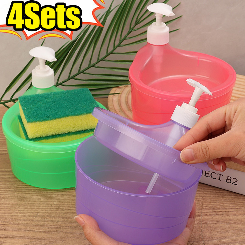 ชุดฟองน้ําจ่ายน้ํายาล้างจาน-การออกแบบรีฟิลที่ทนทาน-กล่องเต้าเสียบน้ํายาทําความสะอาด 2 ใน 1