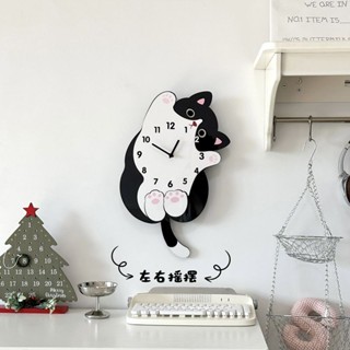 น่ารักการ์ตูนวัวแมวนาฬิกาควอตซ์ ซอก นาฬิกาแขวน แกว่งได้ สร้า…