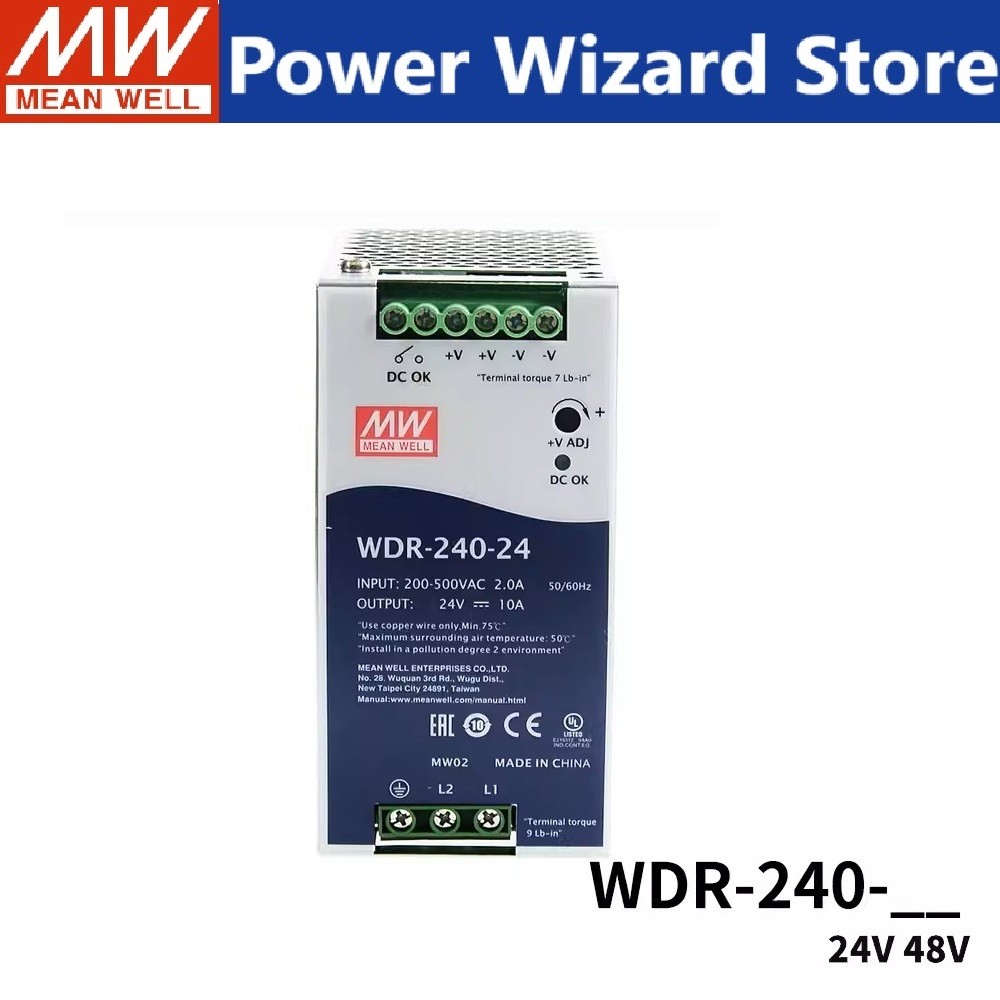 Original MEAN WELL WDR-240 Guideway 240W Switching power supply 220 V/380 V ถึง 24 V 48 V MW บาง PFC