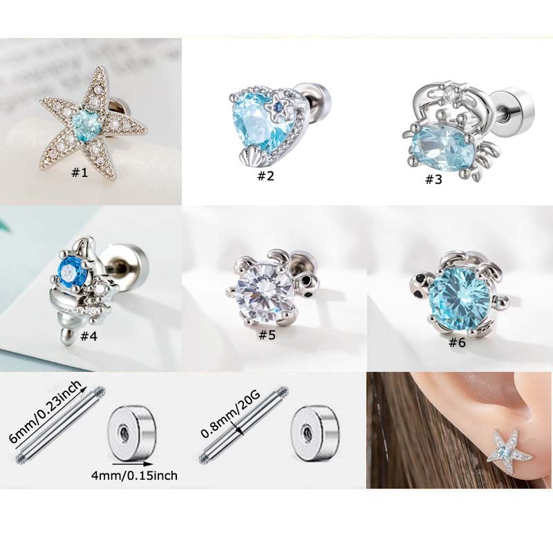 ต่างหูกระดูกอ่อน ซีรีย์ Ocean Series ออกแบบสำหรับLOBE PINNA HELIX CONCH รูปร่างพิเศษ ผลิตจากสแตนเลสและZIRCONIA