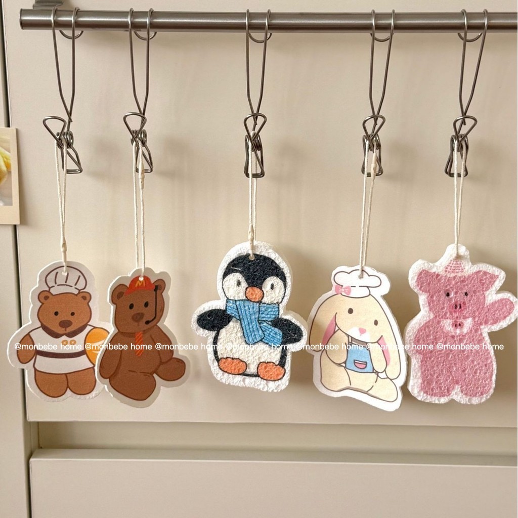 (แถมฟรีเชือก)ฟองน้ำเยื่อไม้ไผ่ ฟองน้ำล้างจาน ฟองน้ำทำความสะอาด ลายjellycatน่ารัก ฟองน้ำบีบอัด แปรงฟองน้ํา ฟองน้ำล้างจาน