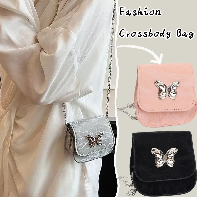 กระเป๋าสะพายข้างสําหรับผู้หญิง | กระเป๋า ผู้สื่อสาร หนัง ปู่ มันวาวพร้อมการออกแบบผีเสื้อ, กระเป๋าจัดระเบียบสําหรับโทรศัพท์/กระเป๋าสตางค์/คีย์