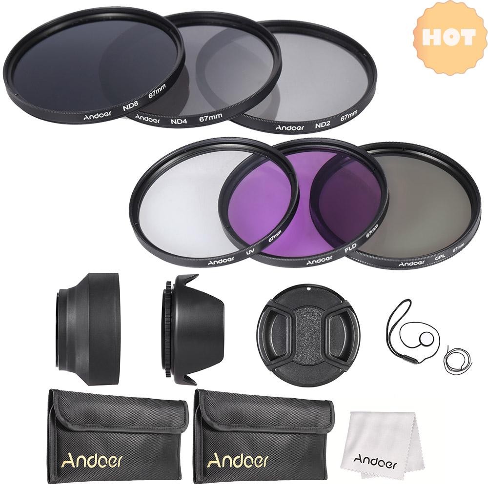 [2025 Super Sale]Andoer 67mm Lens Filter Kit UV+CPL+FLD+ND(ND2 ND4 ND8) พร้อมซอง / ฝาปิดเลนส์ / ที่ใ
