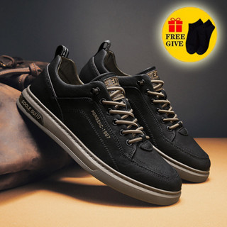(Free Socks with Box)รองเท้าผู้ชายสไตล์ใหม่ผู้ชายรองเท้าหนัง…