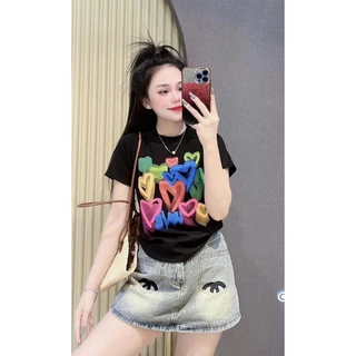 เสื้อยืดผู้หญิง ทรงสลิมฟิต สไตล์สาวฮอตสตรีท ใส่หน้าร้อน ใส่ได้ทุกวัน ระบายอากาศได้ดี ใส่สบาย แฟชั่น แขนสั้น