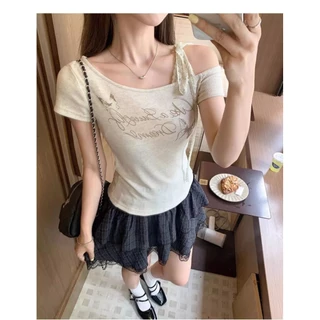 Veewink พร้อมส่งจากกทม เสื้อผู้หญิงแขนสั้น เอวลอย ผ้าเลซ ลายผีเสื้อ ใส่กระชับตัว โปร่งสบาย สวยเซ็กซี่ ไซส์ S-XXL