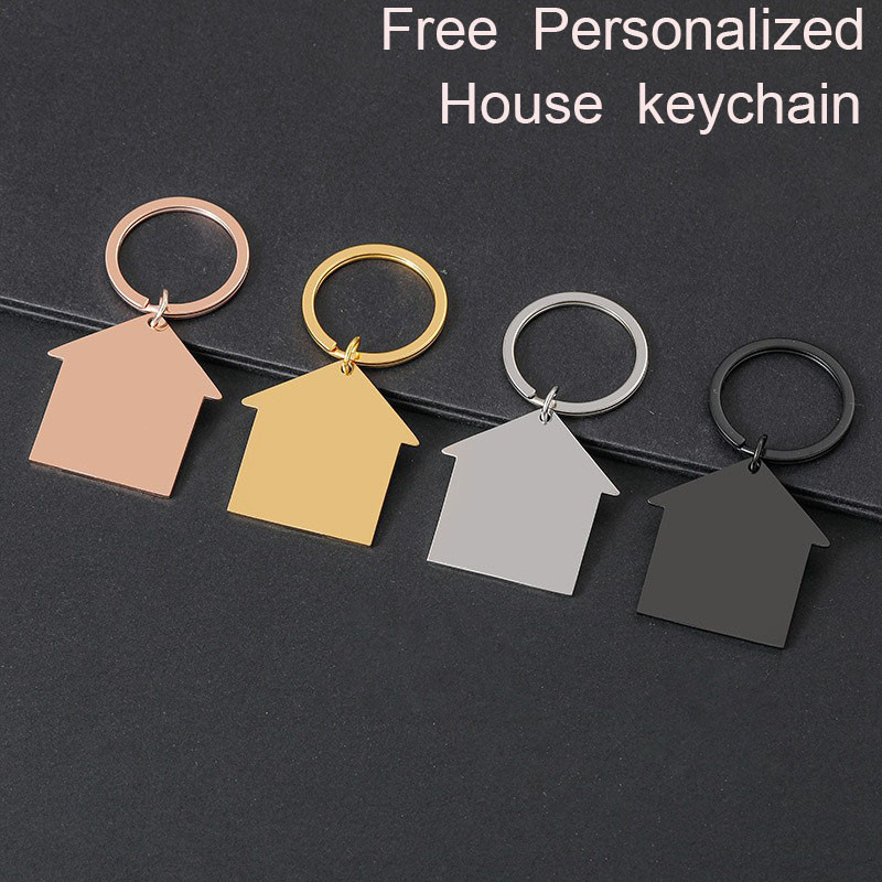 พวงกุญแจบ้านที่กําหนดเองส่วนบุคคลของขวัญบ้านใหม่ฟรีแกะสลัก