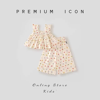 Hania kids พร้อมส่ง ชุดเซ็ตลายจุดเสื้อแขนกุด+กางเกงขายาว เสื้อผ้าเด็กผู้หญิง K4125442