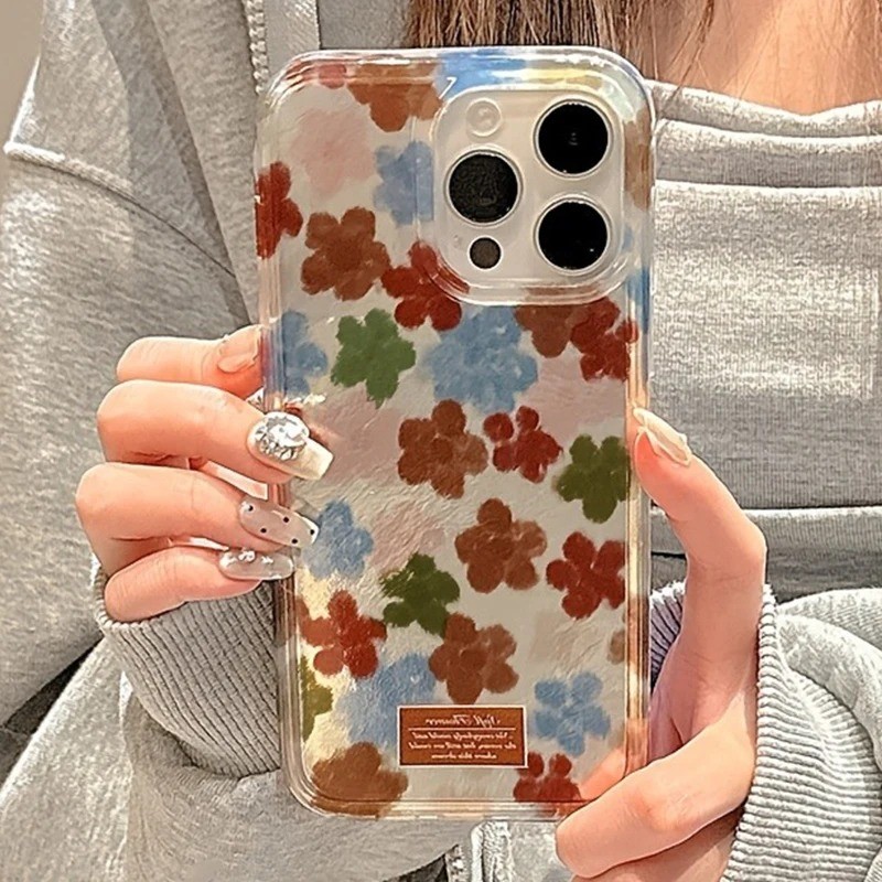 เคสโทรศัพท์สําหรับ iPhone 11 13 12 PRO MAX 16 15 14 PRO MAX iPhone 16e XR X XS 7 8 Plus Vortex Shell สีเขียวสีฟ้าและดอกไม้สีแดงฝาครอบ