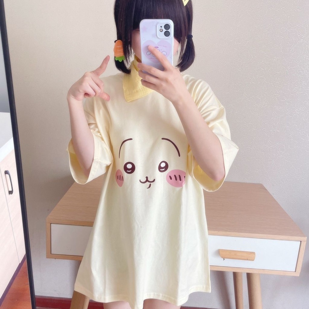 เสื้อยืดแขนสั้นน่ารักคอกลมหลวมด้านบน