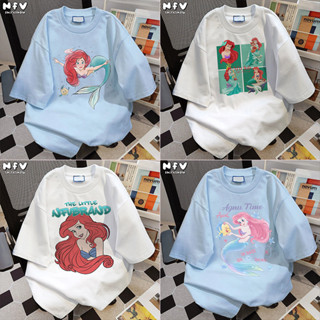 NFV สไตล์เกาหลี🎀เสื้อยืดแขนสั้นคอกลม ลายพิมพ์การ์ตูนเงือกสาว…