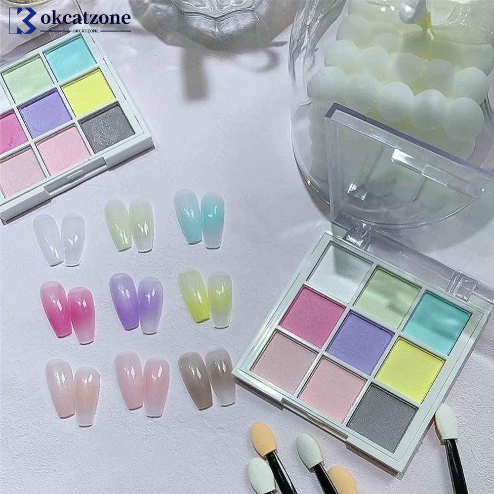 OKCATZONE 9 สี Solid Patting เล็บผง UV Polish ตกแต่ง Shimmer Fine Glitter Gradient Matte เล็บผง D3R7